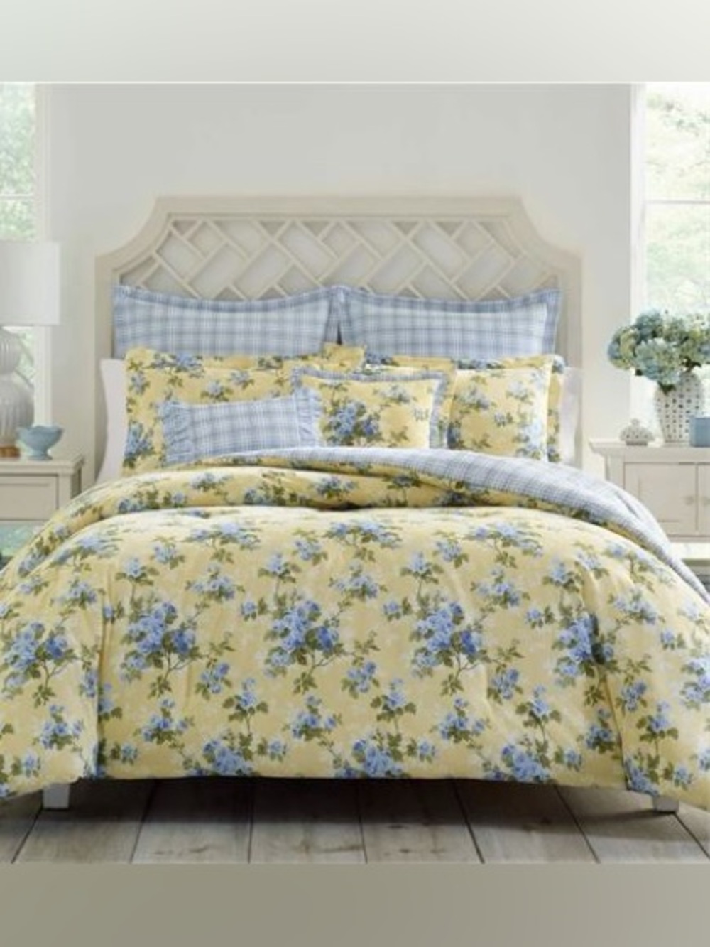 NWOT Laura Ashley Cassidy Yellow & Blue Floral KING Duvet Cover 7P Bonus Set